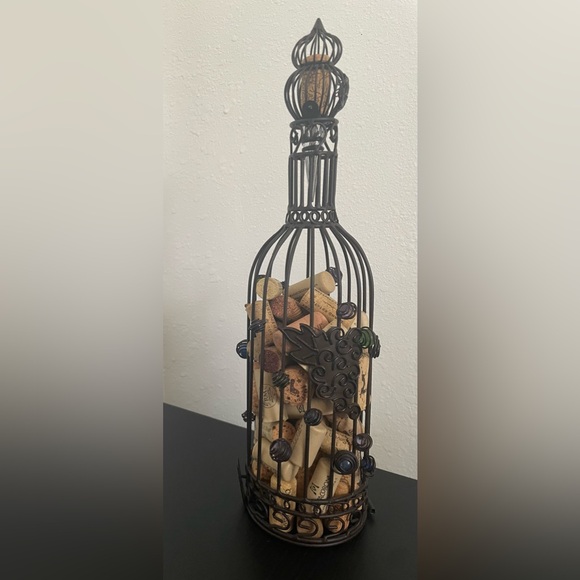 Cork Holder with Corks Decorative Caged Taupe Wine Bottle Shaped - Picture 2 of 6